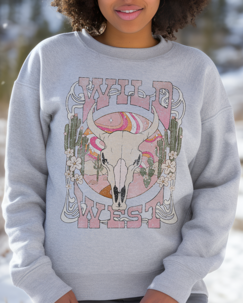 Wild West Vintage Cow Skull Unisex Crewneck Sweatshirt